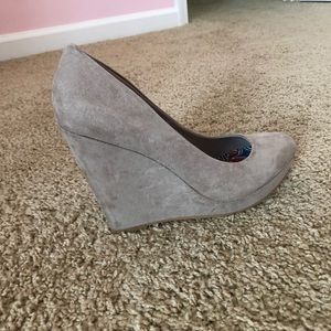 Tan suede high heels